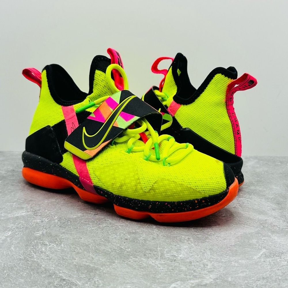 Nike Lebron XIV 14 Volt Black Green MultiColor Sneakers 5Y